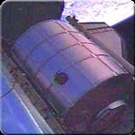 The Leonardo Multi-Purpose Logistics Module rests in Space Shuttle Endeavour's payload bay. NASA image